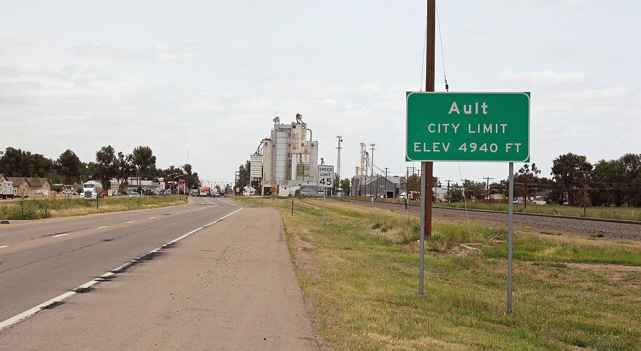 Ault, CO street scene near Greeley, where we provide hail damage roof repair